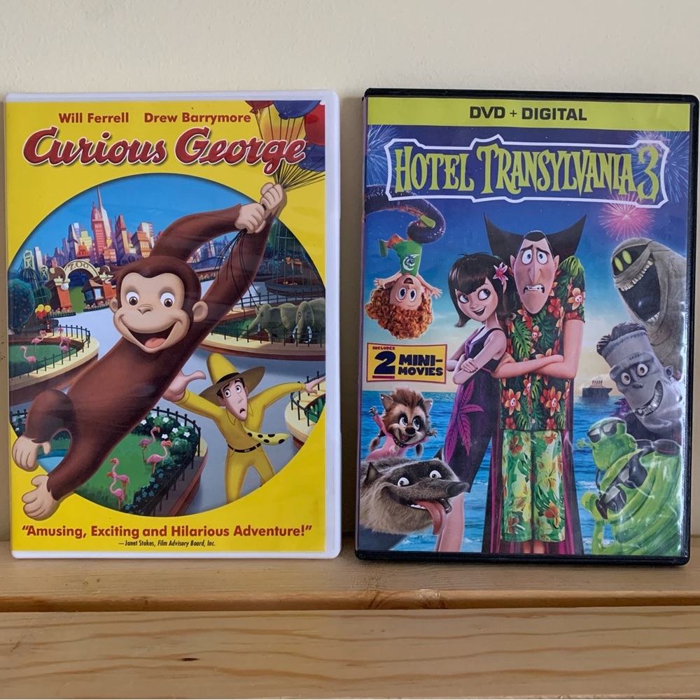 Set of 2 Kids DVDs Hotel Transylvania 3 Curious George Adam Sandler Will Ferrell
